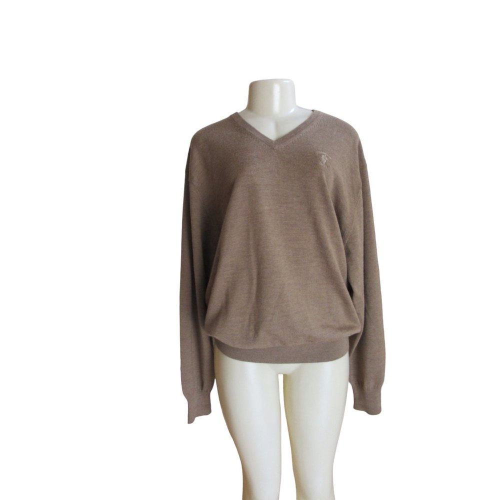 Peter Millar Brown Italian Extra Fine Merino Wool Long Sleeve Sweater in Size XL